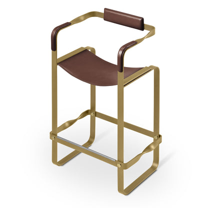 Wanderlust Bar Stool with Backrest, Handcrafted in Leather & Metal