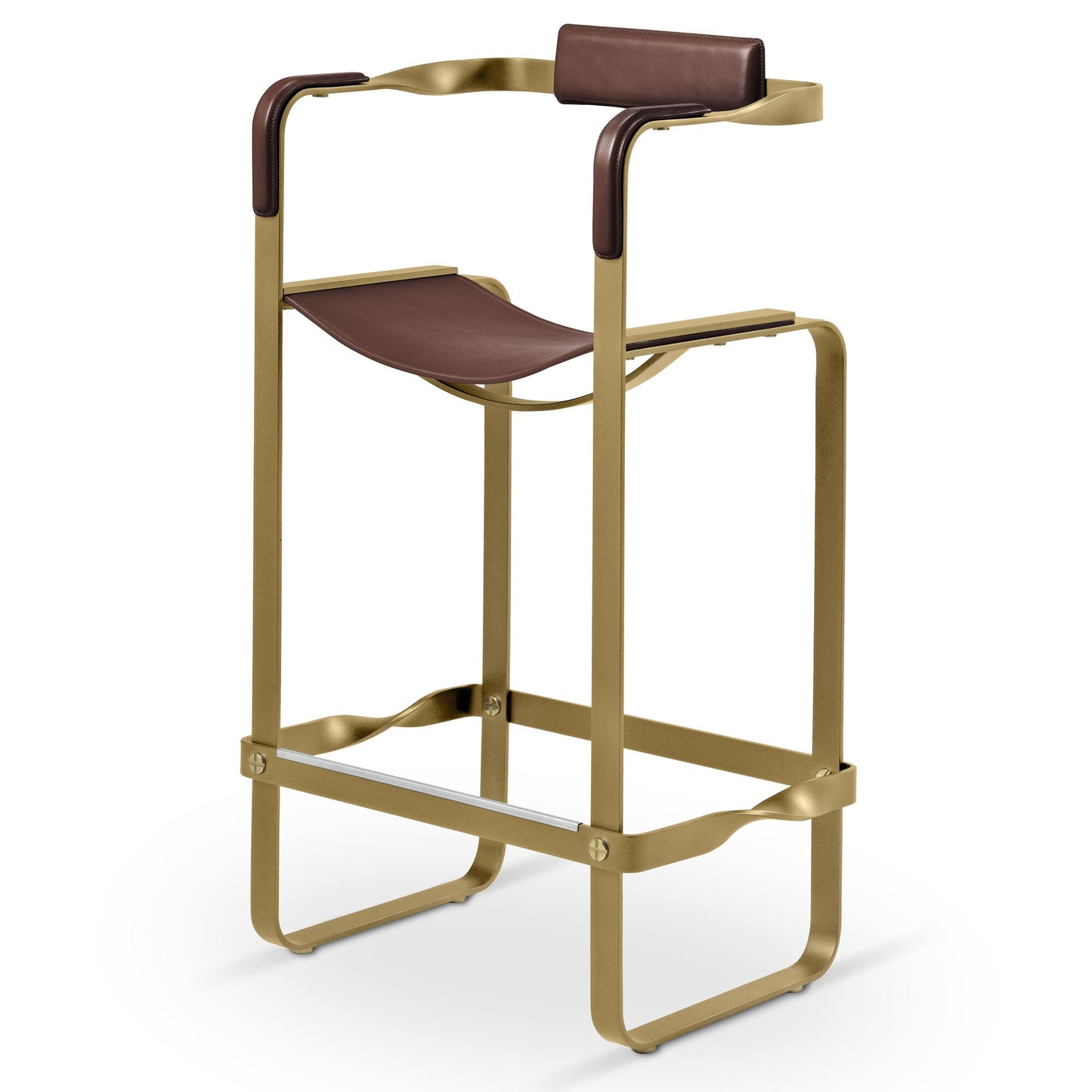 Wanderlust Bar Stool with Backrest, Handcrafted in Leather & Metal