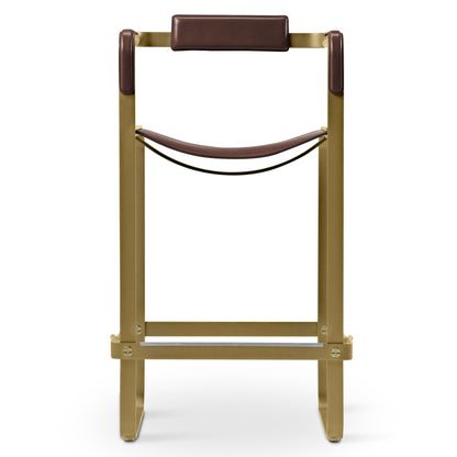 Wanderlust Bar Stool with Backrest, Handcrafted in Leather & Metal