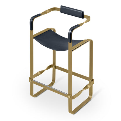 Wanderlust Bar Stool with Backrest, Handcrafted in Leather & Metal