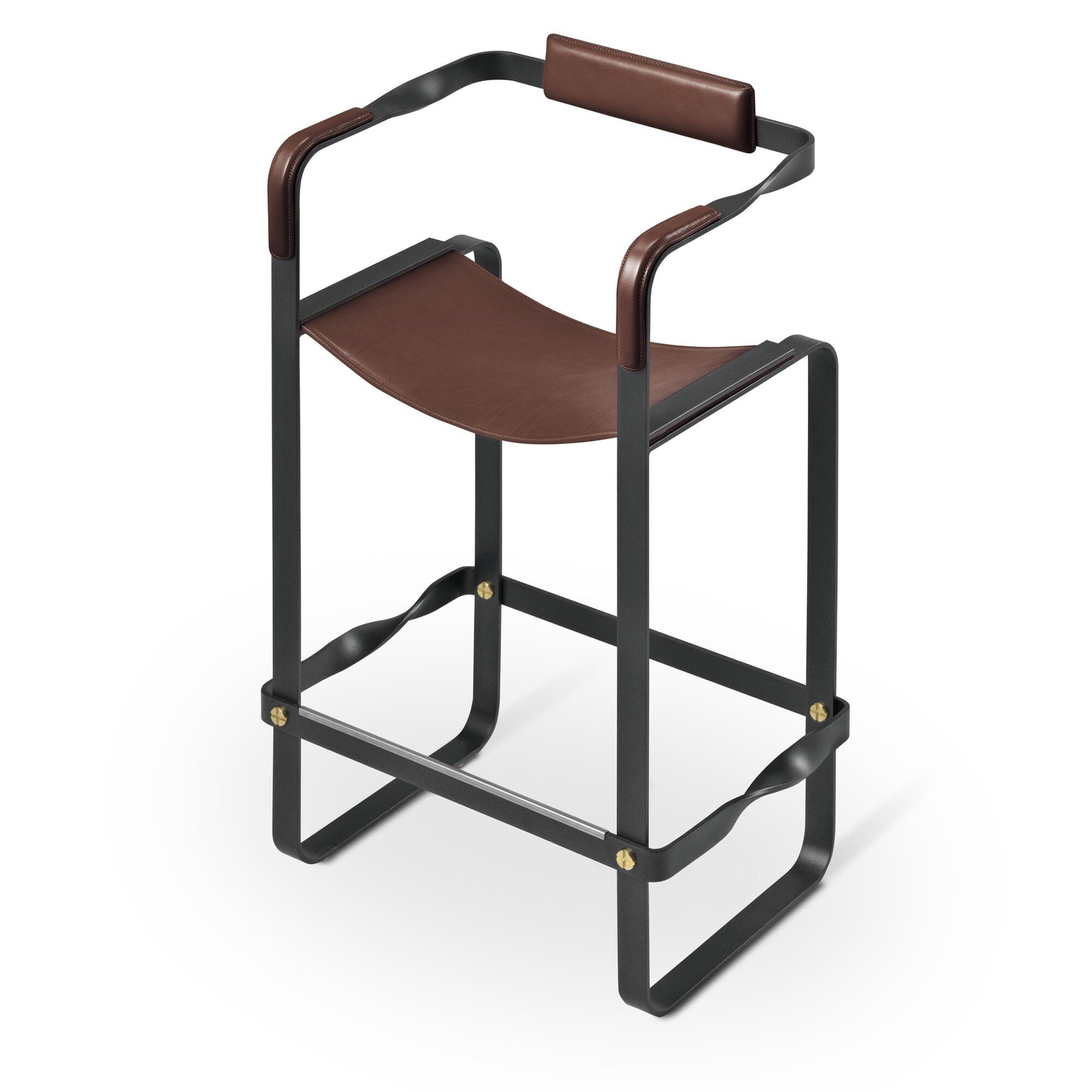 Wanderlust Bar Stool with Backrest, Handcrafted in Leather & Metal