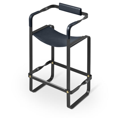 Wanderlust Bar Stool with Backrest, Handcrafted in Leather & Metal