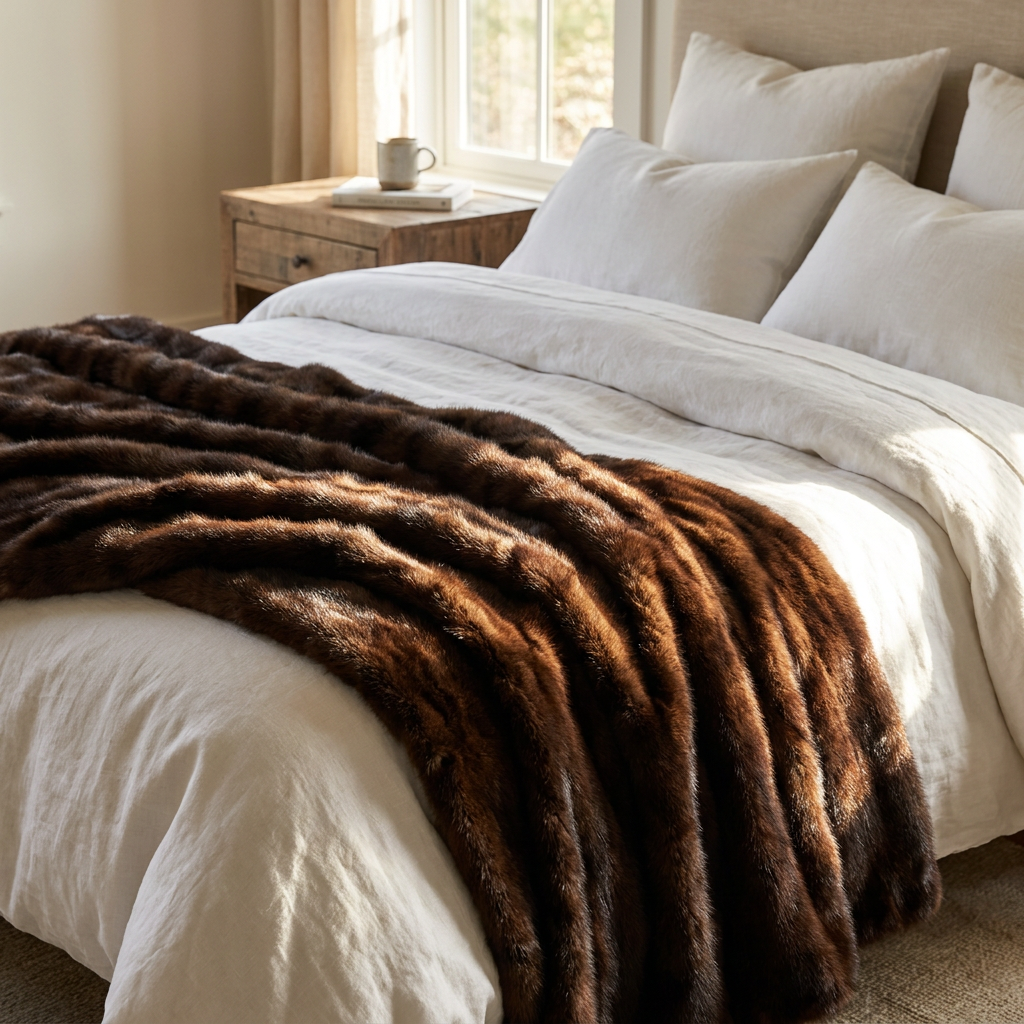 Natural mink fur blanket, handmade in Spain
