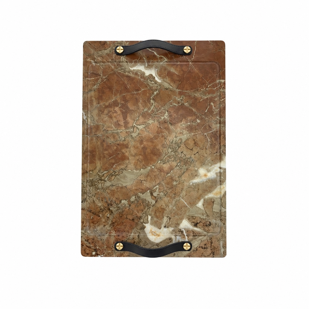 Rosa Marble Barneys Tray with Leather and Brass Accents