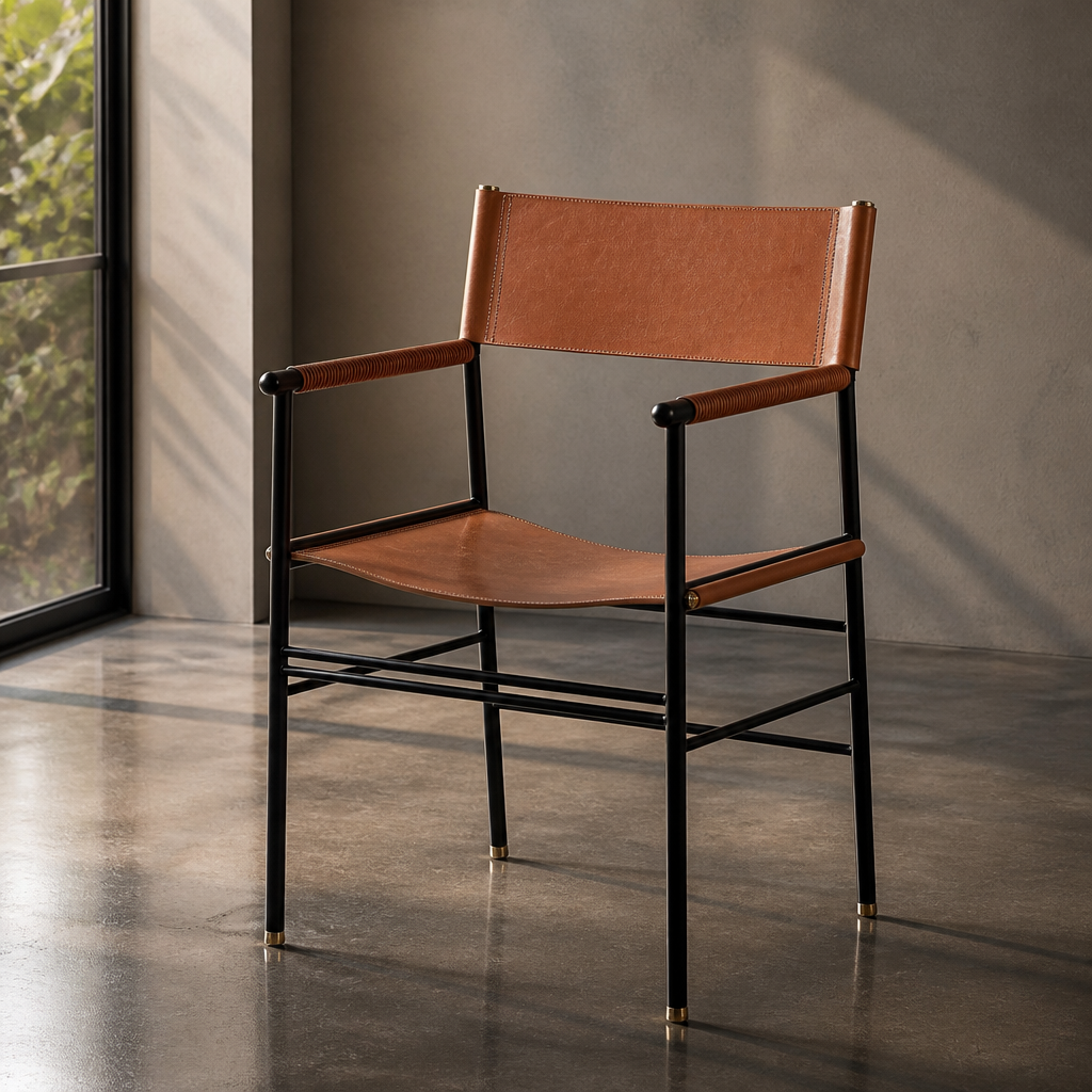 Repose Chair - Handmade in Cowhide Leather with Brass Accents, Fully Customizable
