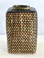 Cesta Chinese Tibor en Cuero y Caña - Dark Brown & Off White