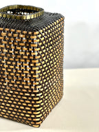 Cesta Chinese Tibor en Cuero y Caña - Dark Brown & Off White