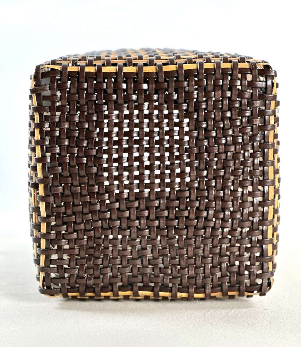 Cesta Chinese Tibor en Cuero y Caña - Dark Brown & Off White