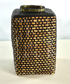 Cesta Chinese Tibor en Cuero y Caña - Dark Brown & Off White