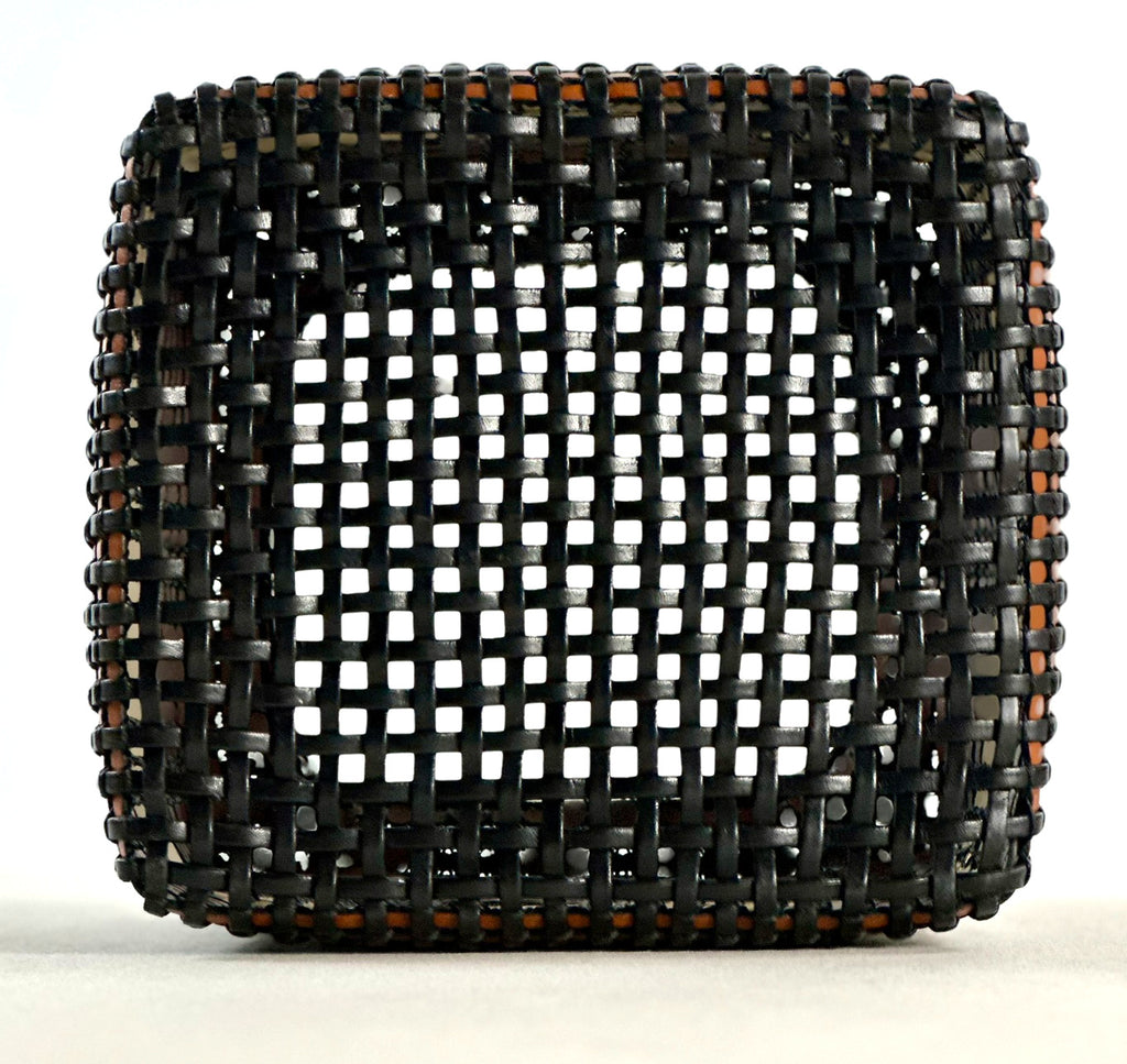 Cesta Chinese Tibor en Cuero y Caña - Black, Tan & Ivory